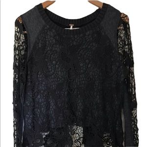 Free People grey crocheted crop top Long Sleeve XS